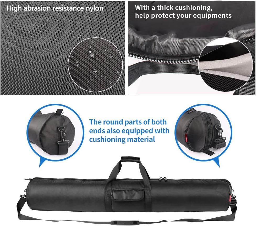 HEMMOTOP Tripod Carrying Case, 39x7in All Sides Thick Padded Tripod Bag with Shoulder Strap and Handle, Heavy Duty Light Stand Bag with Two Zippered Pockets for Pool Cue, Speaker Stand -R10018 - size: 39" L x 7" D