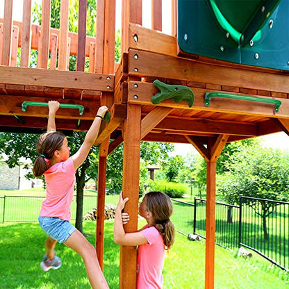 13'' Green Playground Handles Safety Grab Bar Indoor & Outdoor 2pcs | Heavy Duty Solid Metal, Smooth Glossy Powder Coated, Comfy Secure Handle Bar, Playset Playhouse Climbing Frame Jungle Gym - color: Green - A
