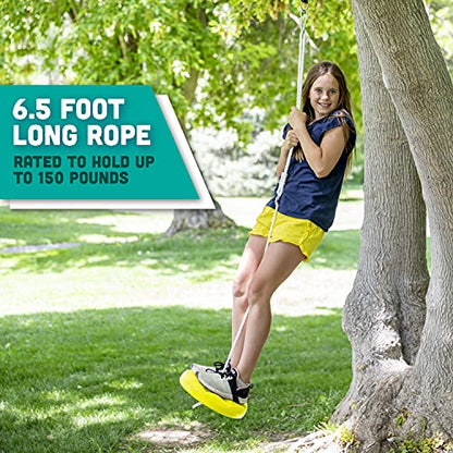 Squirrel Products Heavy Duty Yellow Disc Tree Swing with Rope for Outdoor Play - Easy DIY Addition to Playset or Tree - color: Yellow