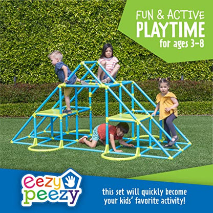 Eezy Peezy Mega Pyramid Monkey Bars Climbing Tower Active Outdoor Fun for Kids Ages 3 to 8 Years Old, Blue/Green - color: Blue/Green