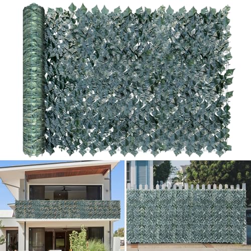 TANG 39"x156" Faux Ivy Privacy Fence Screen Roll- 1Pc Artificial Leaf Fences Greenery with Lattice Panel,Outdoor Green Wall Chain Link Fence Covering for Balcony Backyard Patio, Dark Green Ivy - color: Dark Green Ivy, size: 39"x156"