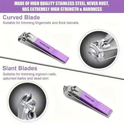16 pcs Stainless Steel Nail Care Tools Grooming Kit with Luxurious Travel Leather Case for Thick Nails Men Women Gift,Manicure Set Professional NailClippers Pedicure Kit,Sharp Nail Scissor(Purple)