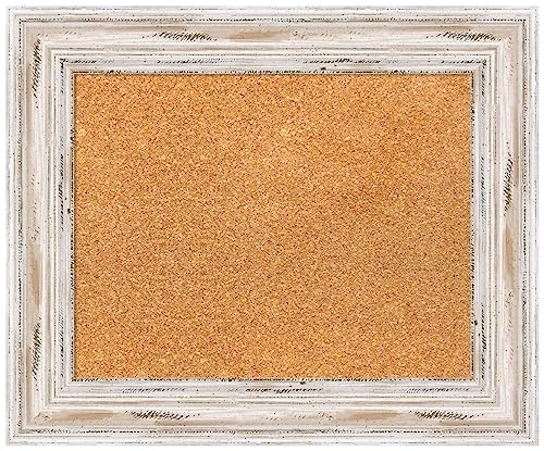 Amanti Art Natural Cork Board for Wall, 19x23 Vision Board with White Frame, Small Corkboard Office Decor for Home Organization, Cottage Corkboard Pinboard to Display Items for Home Organization in - color: Alexandria White Wash, size: 19" x 23"