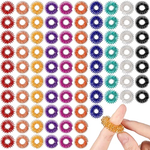 Nuogo 200 Pcs Acupressure Rings Fidget Spiky Sensory Finger Massager Ring Stress Relief Fidget Sensory Toys Anxiety Relief Toys Stress Reducer for Men, Women(Classic Color) - color: Classic Color