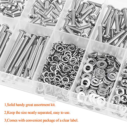 HELIFOUNER 540 Pieces M3 x 6mm /8mm /12mm /16mm /20mm /25mm /30mm, Button Head Socket Cap Screws Bolts Washers Nuts Kit, 304 Stainless Steel - size: M3, style: Button Head Screws