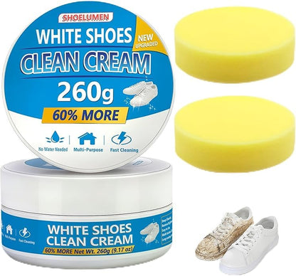 White Shoes Clean Cream Original 260g, Shoe Cleaning Kit Multi-Purpose Clean Cream white Shoe Cleaner with Sponge, No Water Needed, Sneaker Cleaner for Leather, Sofa, Car Interior