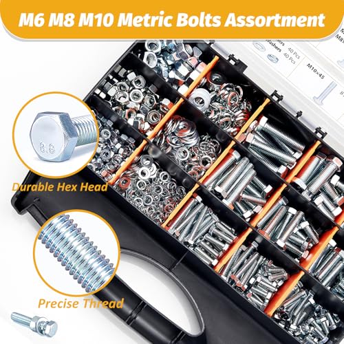 Kadrick 820Pcs Metric Bolt Assortment,Grade 8.8 M6 M8 M10 Hex Heavy Duty Bolts and Nuts Kit,M6-1.0 M8-1.25 M10-1.5 (12mm to 45mm),Eco-Friendly Zinc Plated - size: 820Pcs M6-M10 HEX White Blue