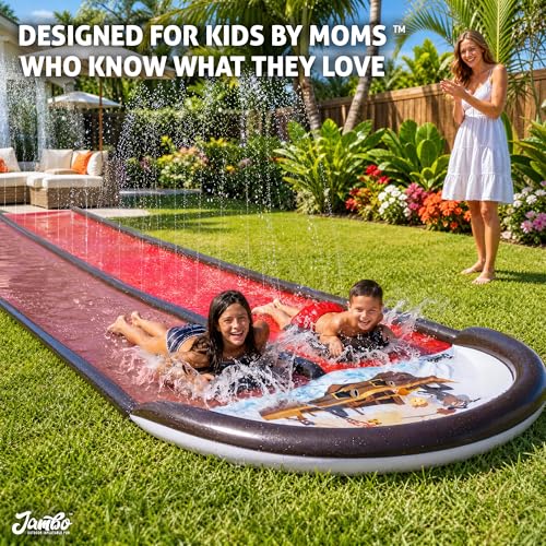 JAMBO Premium 22Ft Water Slide and 2 Bodyboards, Extra Long Heavy Duty Slip Splash and Slide with Inflatable Bumpers, Pirate Splash Mat Water Sprinkler, Outdoor Water Toys, Summer n Toy, Splash Pad - color: 22ft Pirate