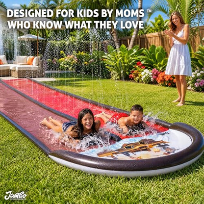 JAMBO Premium 22Ft Water Slide and 2 Bodyboards, Extra Long Heavy Duty Slip Splash and Slide with Inflatable Bumpers, Pirate Splash Mat Water Sprinkler, Outdoor Water Toys, Summer n Toy, Splash Pad - color: 22ft Pirate