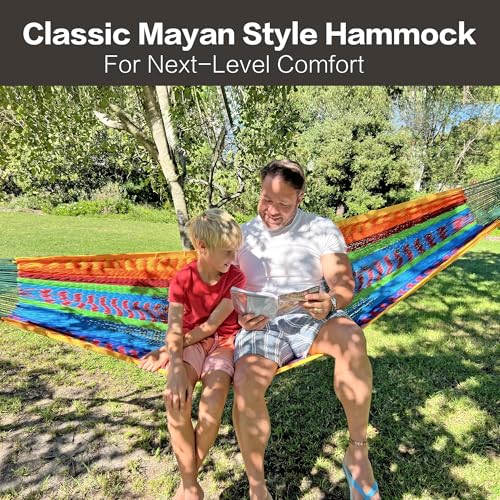 CHULIM Handwoven Mayan Hammock with 10ft Tree Straps, 550lbs Capacity Soft Rope Double Hammock, Portable Outdoor Hammock with Carry Bag for Camping Backyard Beach - Black White Stripe - color: Black White Stripe