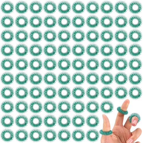 Nuogo 200 Pcs Acupressure Rings Fidget Spiky Sensory Finger Massager Ring Stress Relief Fidget Sensory Toys Anxiety Relief Toys Stress Reducer for Men, Women(Green) - color: Green