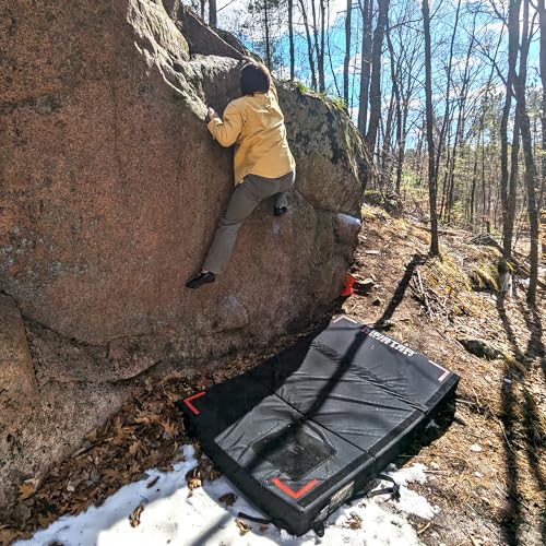 Meister Boulder Beast XL Tri-Fold Climbing Crash Pad w/Backpack Straps | Oversized 72" x 44" landing area with 5" multi-layer cushioning for bouldering + shoe cleaning carpet