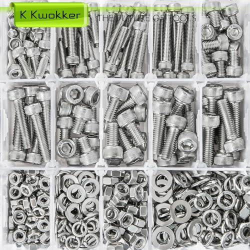 M3 M4 M5 M6 Hex Socket Bolt & Nut Assortment Kit, 1160Pcs | Waterproof Anti-rust 304 Stainless Steel; 20 Size 8–25mm Metric Screws with Lock Washers for 3D Printing DIY Machinery Repair - size: H. M3 M4 M5 M6