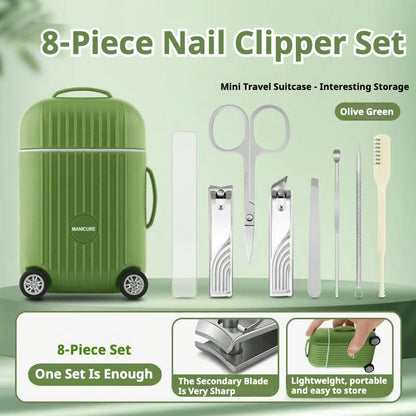 Manicure Set 8 in 1 Stainless Steel, Nail Clippers Scissors Pedicure Tools Kit - Portable Travel Grooming Kit for Men and Women with Mini Travel Box Packaging (White) - color: White
