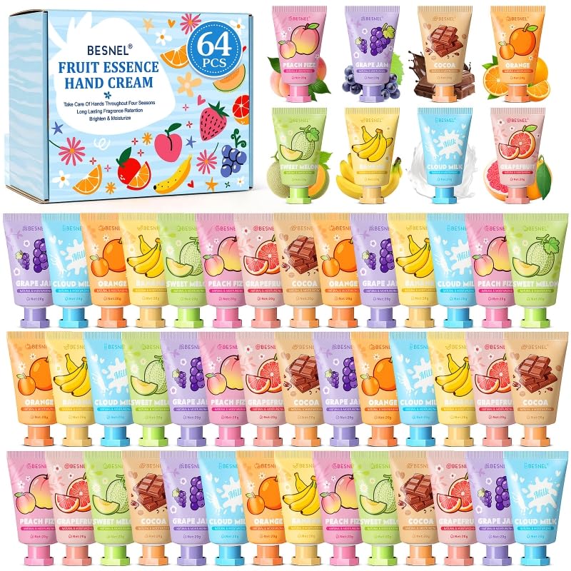 BESNEL 64 Pack Hand Cream Gift Set For Women, Teacher Appreciation Gifts, Mini Hand Lotion Travel Size in Bulk for Dry Cracked Hands, Graduation Gift, Birthday Gift, Bridesmaid Gift,Party Favors - size: 0.7 Fl Oz (Pack of 64)