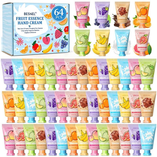 BESNEL 64 Pack Hand Cream Gift Set For Women, Teacher Appreciation Gifts, Mini Hand Lotion Travel Size in Bulk for Dry Cracked Hands, Graduation Gift, Birthday Gift, Bridesmaid Gift,Party Favors - size: 0.7 Fl Oz (Pack of 64)