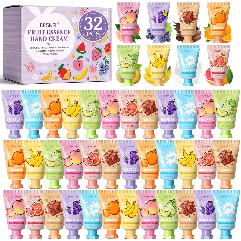 BESNEL 32 Pack Hand Cream Gift Set For Women, Teacher Appreciation Gifts, Mini Hand Lotion Travel Size in Bulk for Dry Cracked Hands, Graduation Gift, Birthday Gift, Bridesmaid Gift,Party Favors - size: 0.7 Fl Oz (Pack of 32)