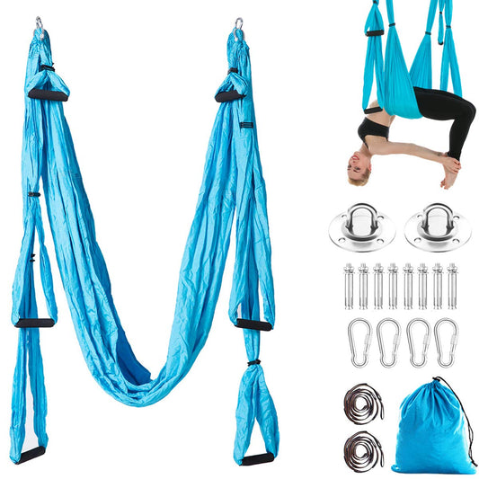 Aerial Trapeze Yoga Hammock Kit - Ultra Strong Antigravity Yoga Flying Sling Inversion Swing Tool Set - color: Blue