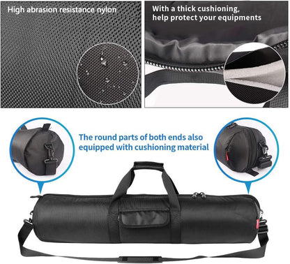 HEMMOTOP Tripod Bag, 25.6x7in Tripod Carrying Case Heavy Duty with Two Zippered Pockets, All Sides Thick Padded Light Stand Bag with Shoulder Strap and Handle for Pool Cue, Speaker Stand -R06518 - size: 25.6" L x 7" D