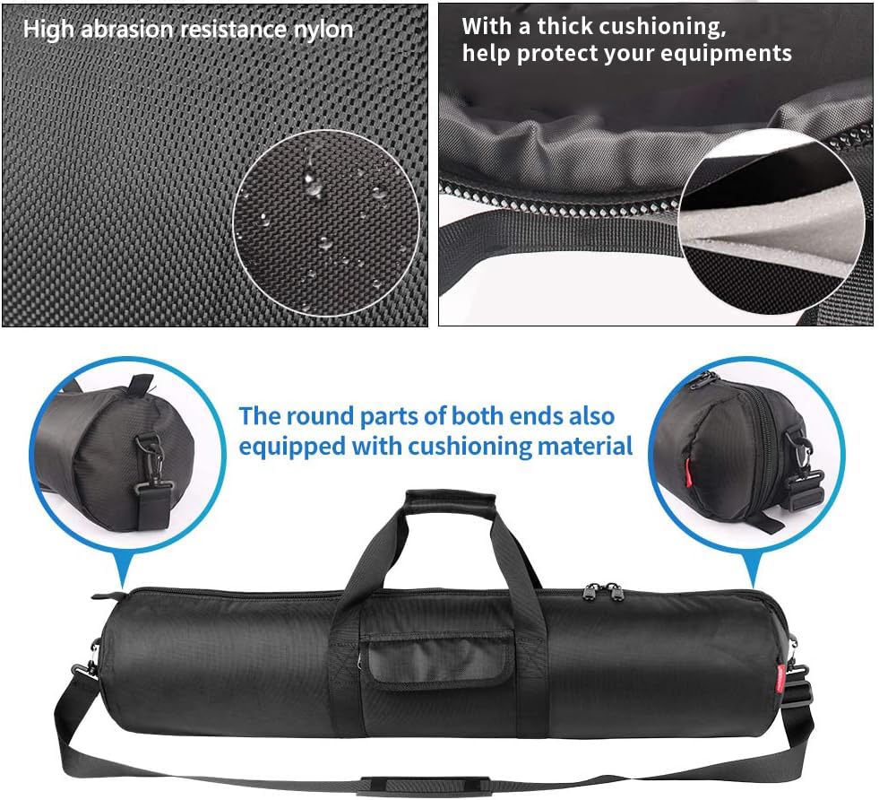 HEMMOTOP Tripod Case Bag All-Around Thick Padded Portable 31.5x7 in R08018 | Heavy Duty, Nylon, Hand-Held and Shoulder-Back, 2 Zippered Pockets, for Carrying Speaker Stand, Monopod, Fishing Pole - size: 31.5" L x 7" D