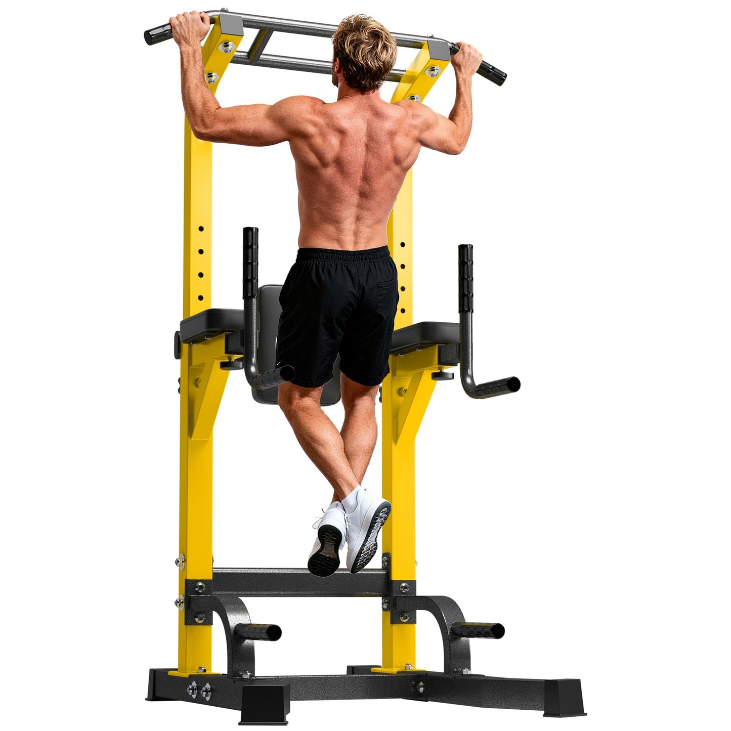 DlandHome Power Tower Pull Up Bar Station, Heavy Duty Adjustable Height for Home Gym Strength Training Equipment 330LBS Weight Capacity, Pull Up Dip Station - color: Orange