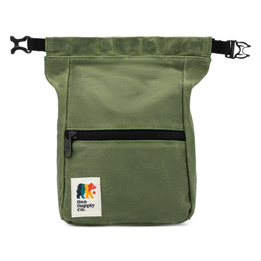 Oso Supply Co - Kulshan Bouldering Bucket, Large Size Chalk Bag for Rock Climbing, Chalk Pot with Magnetic Roll Down Closure, Brush Loop, Zippered Pockets for Climbers - color: Olive Green