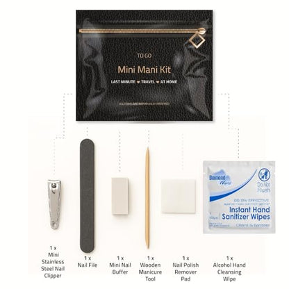 Mini Mani Kit – Disposable Manicure Set with Nail Clipper, File, Buffer, Cuticle Stick & Polish Remover Pad – Compact One-Time Use Nail Care Kit for Travel, Purse, Desk, or Car (Black Purse) - color: Black Purse