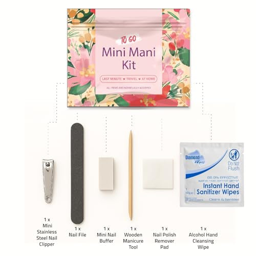 Mini Mani Kit – Disposable Manicure Set with Nail Clipper, File, Buffer, Cuticle Stick & Polish Remover Pad – Compact One-Time Use Nail Care Kit for Travel, Purse, Desk, or Car (Pink) - color: Pink